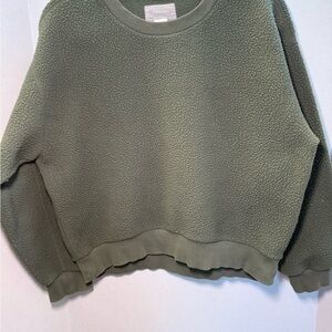 Everlane Army Olive Green Faux Sherpa Crewneck Sweatshirt Sz L Women Pullover
